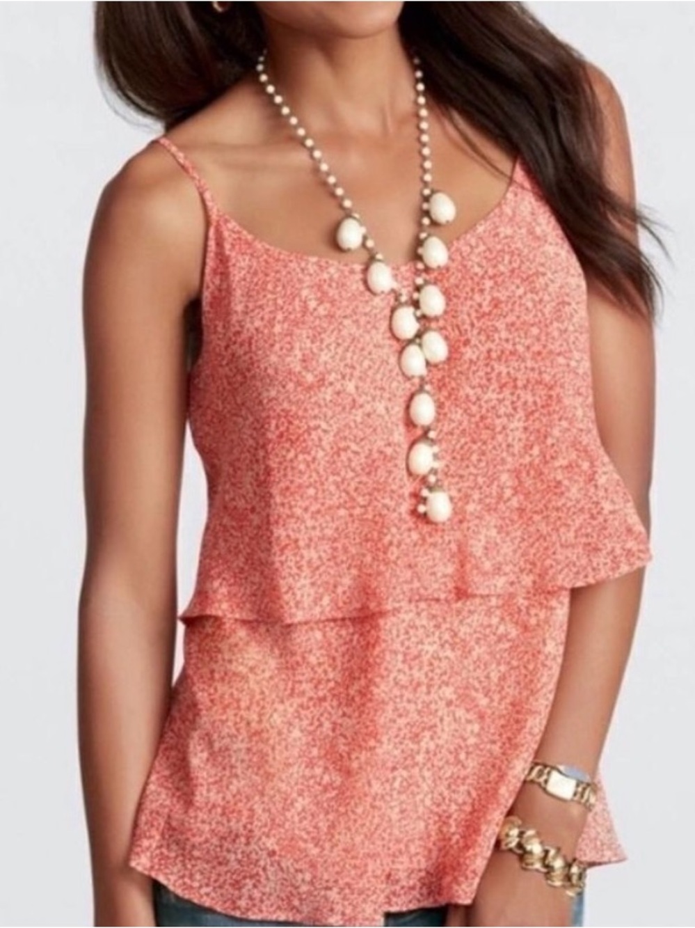 CABI ORANGE OFF-WHITE PATTERN SLEEVELESS TIERED CAMI TANK TOP STYLE 339 SZ XS